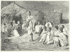 Un ménestrel itinérant et son public en Abyssinie (gravure) - German School