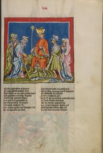 Aaron transforme le bâton en serpent de Weltchronik Ms. 33, fol. 73, vers 1400-10 - German School