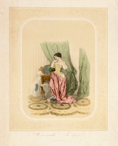 Une dame élégante à sa coiffeuse, imprimée par F. Sala & Co, Berlin, vers 1850 - German School