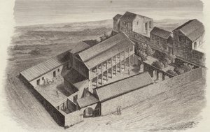 Maisons grecques antiques à Moudleja, Syrie. Illustration pour Bilder-Atlas (gravure) - German School