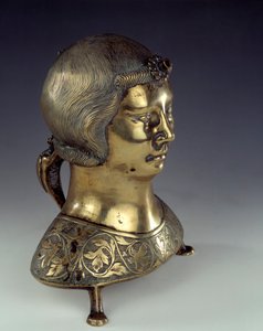 Aquamanile en bronze doré en forme de buste de jeune homme