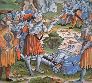 Soldats en armure tirant à l