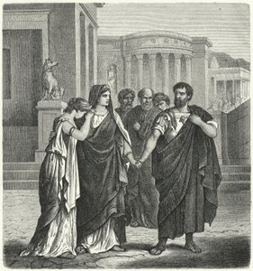 Atilius Regulus se préparant à quitter Rome pour retourner en captivité à Carthage (gravure)