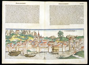 Vue aérienne de Constance, de la Chronique de Nuremberg par Hartmann Schedel (1440-1514) 1493 - German School