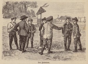 Garçons jouant au jeu de la casquette des Jacobins (gravure)