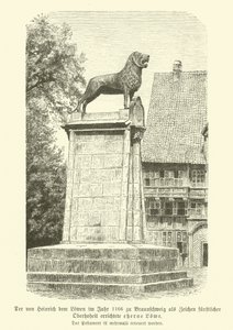 Lion de bronze érigé par Henri le Lion à Brunswick en 1166 - German School