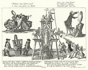 Caricature sur les perruques excessivement hautes portées par les femmes à la mode au XVIIIe siècle (gravure) - German School