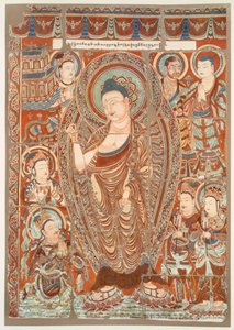 Peinture rupestre montrant le culte du Bouddha Simha, pub. vers 1913 - German School