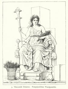 Cérès, déesse romaine de la moisson, sur son trône, peinture murale de Pompéi - German School