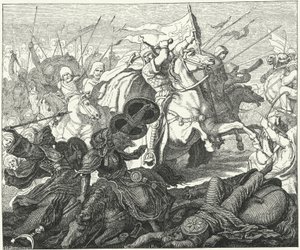 Charles Martel à la bataille de Poitiers, 732 (gravure) - German School