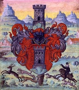 Blason dans une scène de chasse, c.1640 - German School