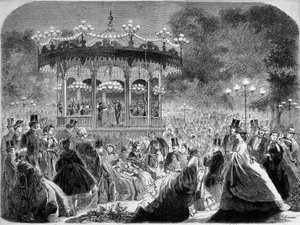 Concert au kiosque à musique des Champs-Élysées, gravure allemande v. 1861 - German School