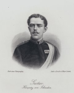 Prince héritier Gustaf de Suède, futur roi Gustaf V (gravure) - German School
