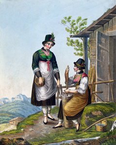 Laitières dans les Alpes près de Tegernsee, début du 19ème siècle - German School