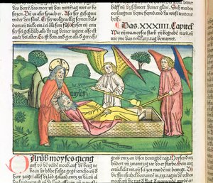 Deutéronome 34 Mort de Moïse, de la Bible de Nuremberg (Biblia Sacra Germanaica) - German School