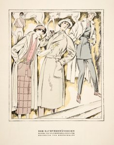 "Die Sachverständigen", publicité pour les manteaux de Stawropulos  Moldauer, tirée de Styl, publié en 1922 (impression sur pochoir). - German School