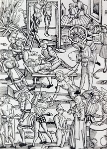 Différentes formes de punition utilisées en Allemagne en 1500 pour divers crimes, Gravure, Allemagne - German School