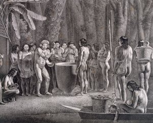 Festival de boisson de la tribu Coroados, vers 1835-50 - German School