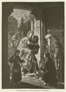 Ekkehard amenant Frau Hadwig au couvent (gravure) - German School