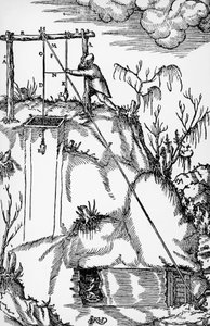 Gravure de De re metallica (Sur la nature des métaux), par Georg Pawer ou Georgius Agricola (1494-1555), publiée à Bâle - German School