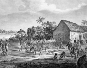 Échange européen au port fluvial de la tribu Miranhas, Amiro Japara, illustration de l
