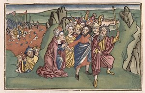 Exode 14 Moïse et les Israélites traversant la mer Rouge, de la Bible de Nuremberg (Biblia Sacra Germanaica)