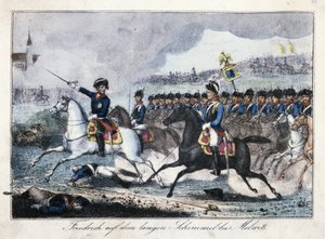 Frédéric sur son cheval blanc près de Molwitz - German School