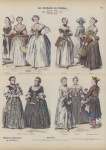 Costumes bourgeois français et allemands, fin du 18e siècle (gravure en couleur) - German School