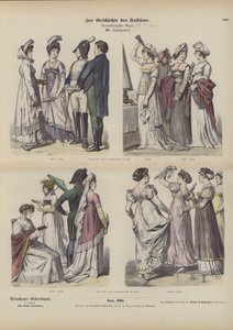 Costumes français et allemands, début du 19e siècle (gravure en couleur) - German School