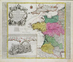Carte allemande montrant les attaques navales anglaises sur les ports français en 1758