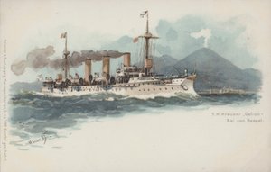 Croiseur allemand Gefion dans la baie de Naples, Italie - German School