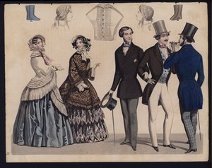 Planche de mode allemande, milieu du 19e siècle (gravure colorée) - German School