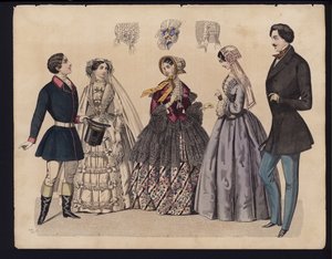 Planche de mode allemande, milieu du 19e siècle (gravure colorée) - German School