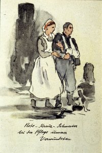 Infirmière allemande soutenant un homme blessé. 1942. - German School