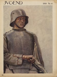 Soldat allemand, Première Guerre mondiale (lithographie couleur)