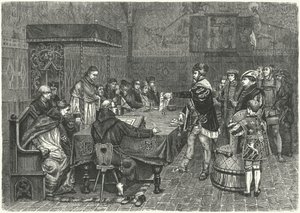 Gustav I Vasa, roi de Suède, confrontant Peter Sunnanvader, évêque de Vasteras - German School