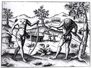 Hommes et femmes sans tête, illustration du récit de Sir Walter Raleigh sur la Guyane, publié à Nuremberg, 1599 - German School