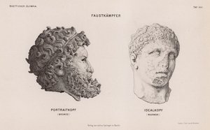 Têtes de statues de boxeurs excavées à Olympie, Grèce