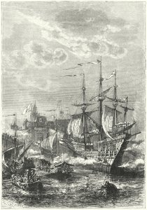 Henri VIII et la flotte anglaise débarquant à Calais - German School