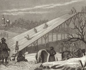 Toboggan de glace en Russie. Illustration pour Bilder-Atlas (gravure)