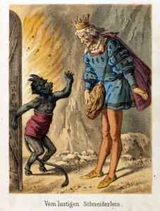 Illustration des contes de Franz Hoffmann « Contes et Fables - Le joyeux petit tailleur ». Chromolithographie du XIXe siècle - German School
