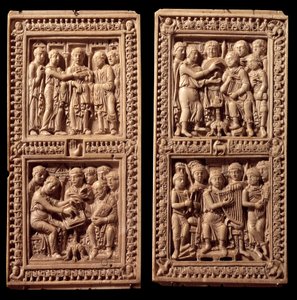 Reliures en ivoire du psautier de Dagulf : David, Saint Jérôme