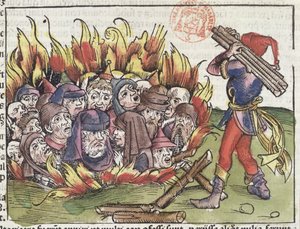 Juifs brûlés sur le bûcher, de la Chronique de Nuremberg par Hartmann Schedel (1440-1514), 1493 - German School