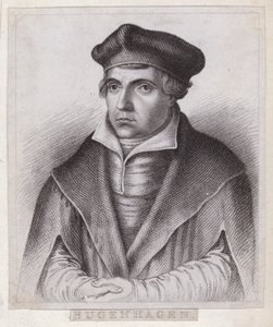 Johannes Bugenhagen, prêtre et théologien allemand qui introduit la Réforme protestante en Poméranie et au Danemark (gravure) - German School