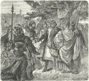 Le roi Jean acceptant la Magna Carta, Runnymede - German School