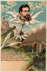 Le roi Louis II de Bavière représenté en edelweiss (chromolitho) - German School