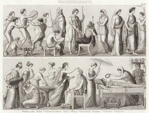 La vie dans la Grèce antique. Illustration pour Bilder-Atlas (gravure) - German School