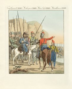 Cavalerie irrégulière légère russe (gravure en couleur) - German School