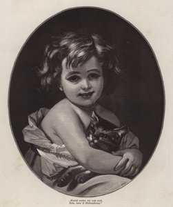 Petite fille attendant Noël avec son chat de compagnie - German School