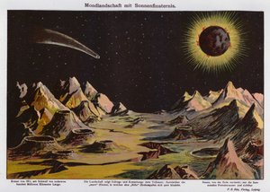 Paysage lunaire, éclipse solaire et comète de 1911 (lithographie couleur)
